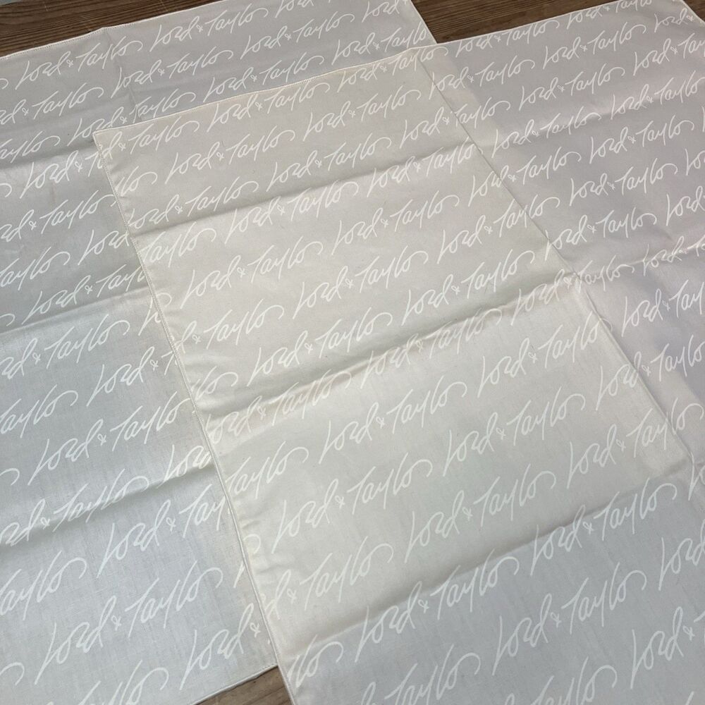 Vintage Cloth Napkin Pair (2)  Lord & Taylor Logo All Over Pattern Cream Unused